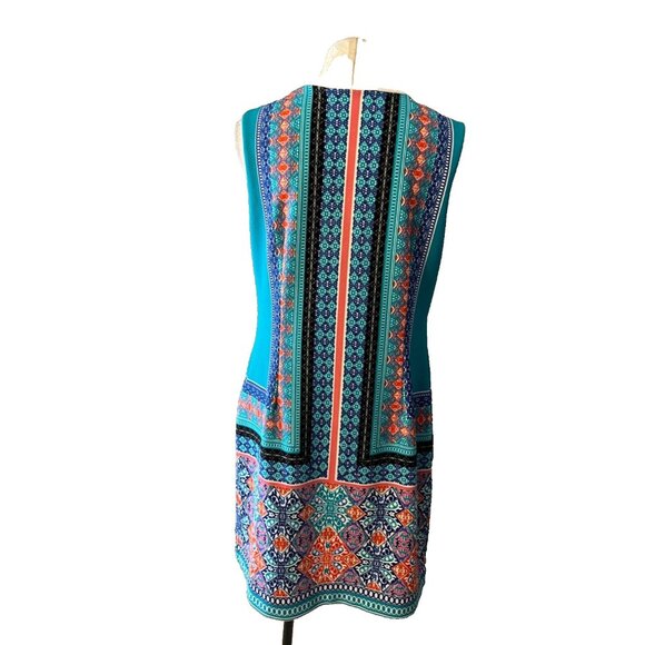 ILE Dress 12 Blue Coral White Washable Stretch Shift Side Zip Sleeveless Summer - Picture 3 of 5